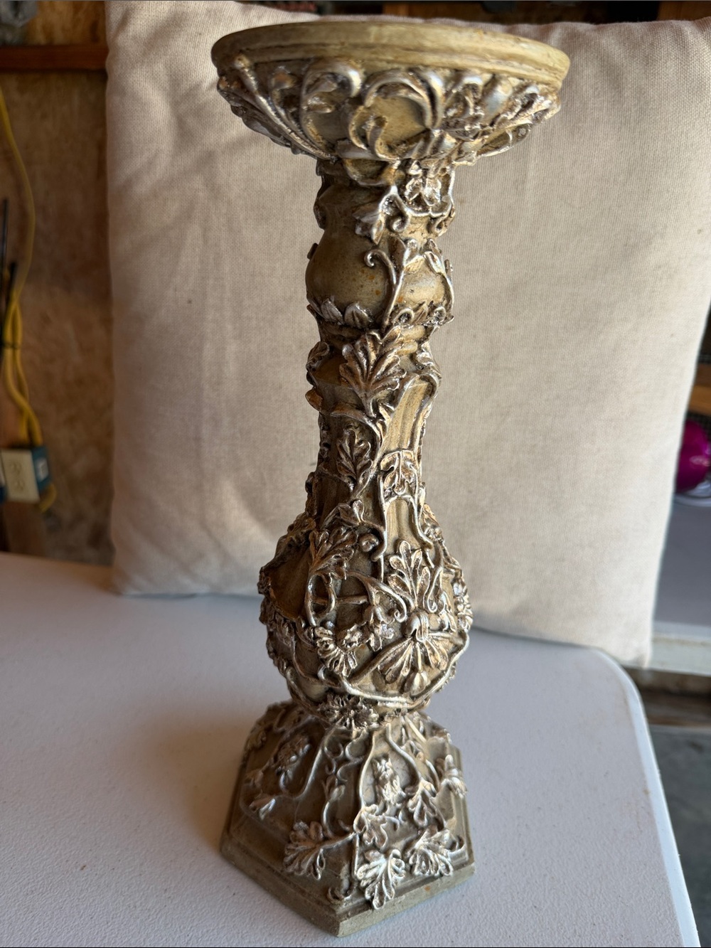 Ornate Decorative Candle Holder in Antique Silver